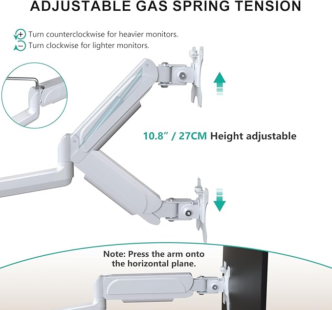 WALI Triple Monitor Mount for 13-32 inch Screens, Adjustable 3 Monitor Desk Mount with Swivel, Tilt, Clamp & Grommet Kit, Gas Spring Arm Triple Monitor Stand, VESA 75x75/100x100mm (GSDM003W), White