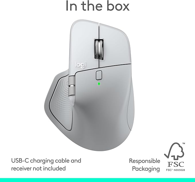Logitech MX Master 4 for Mac, Ergonomic Bluetooth Mouse with Advanced Performance Haptic Feedback, Ultra-Fast Scrolling, USB-C Charging, MacOS, iPadOS, Windows - White Silver