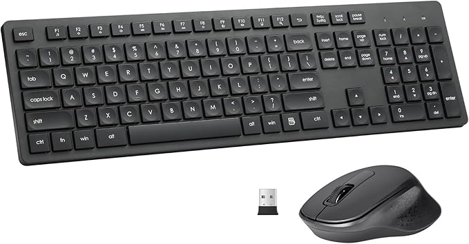 Wireless Keyboard and Mouse Combo, Quiet and Soft 2.4G Full Size Computer Keyboard and Ergonomic Wireless Mouse for Windows, Mac Desktop/Laptop/PC/PS, Black