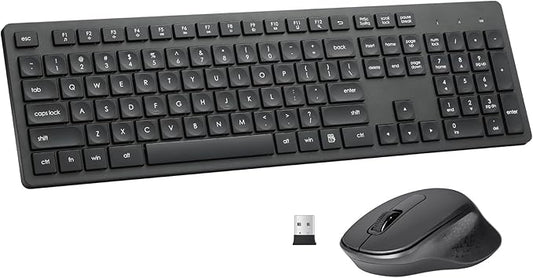 Wireless Keyboard and Mouse Combo, Quiet and Soft 2.4G Full Size Computer Keyboard and Ergonomic Wireless Mouse for Windows, Mac Desktop/Laptop/PC/PS, Black
