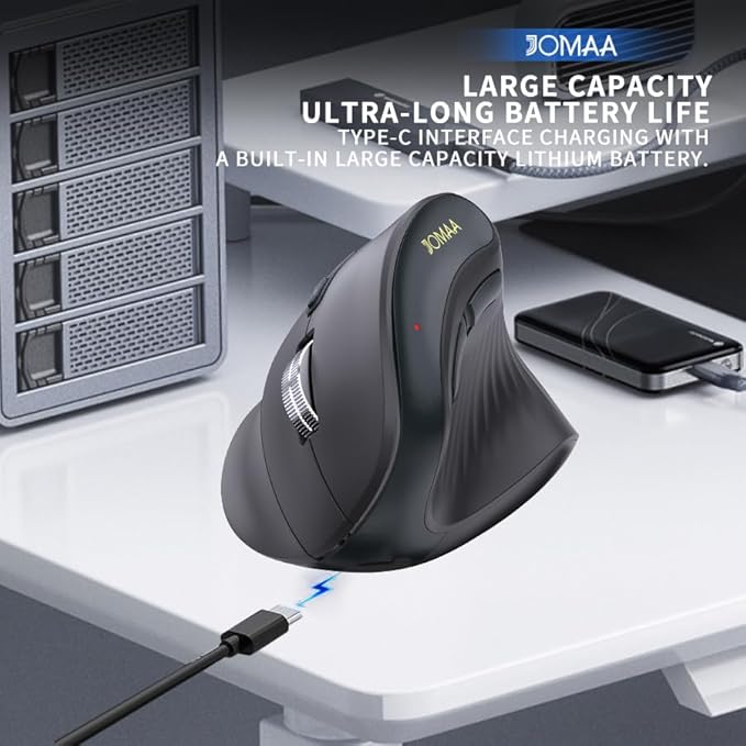 JOMAA Wireless Vertical Mouse, Multi-Device Bluetooth 5.2 & 2.4G Ergonomic Mouse with RGB Lighting, 4000 CPI, 500mAh Rechargeable, for Laptop, PC, Computer, Mac, Windows,Android, Desktop