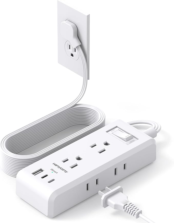 Extension Cord 10 ft, HANYCONY Flat Plug Power Strip with 6 Outlets and 3 USB Ports (2 USB C), Ultra-Thin Extension Cord, Wall Mountable, Long Cord for College Dorm Room, Office Home Essentials