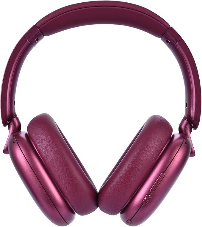RORSOU C6 Active Noise Cancelling Headphones, Wireless Over Ear Bluetooth Headphones, 60H Playtime, Lightweight Folding Deep Bass Comfort Fit Ear Cups Headset with Mic for iPad/Travel/PC/Home Red