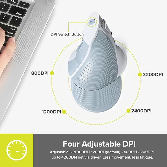 DELUX Wired Ergonomic Vertical Mouse, Vertical Mouse for Medium Hands, Removable Wrist Rest, Silent Click Ergo Mouse, Up to 4200 DPI, 6 Programmable Buttons, Compatible with Laptop/PC (M618XU-White)
