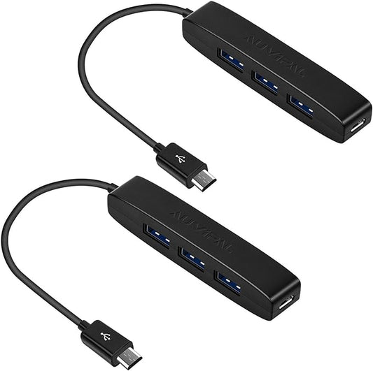 AuviPal 3-Port Micro USB OTG Hub Adapter (3 USB Ports + Power Port) for Fire Stick 4K, PlayStation Classic, Raspberry Pi Zero, Sega Genesis Mini, S/NES Classic Mini and More - 2 Pack