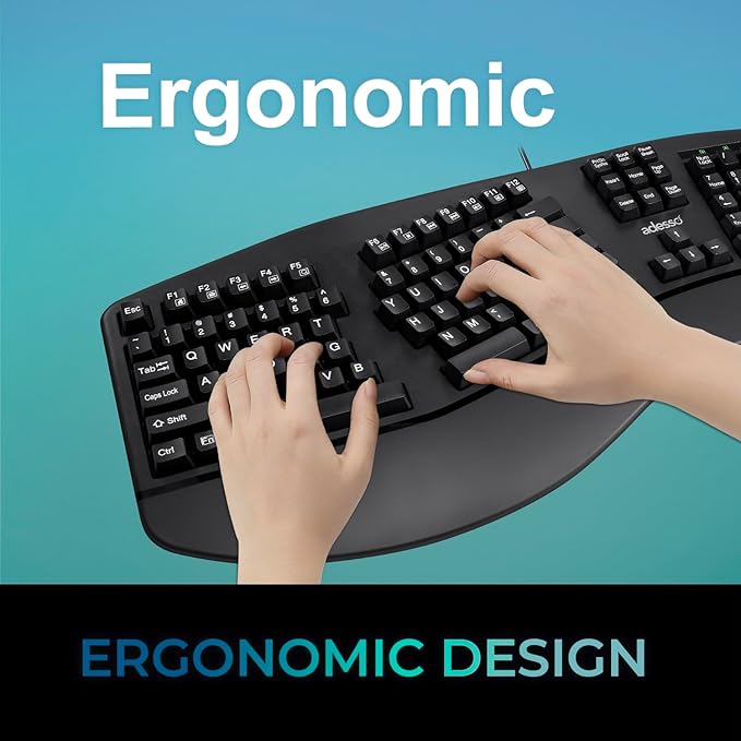 Adesso EasyTouch 150 Ergonomic Wired Mechanical Keyboard with Cherry MX Brown Switches, Integrated Palm Rest, Dedicated Copilot AI Hotkey, Full-Sized Layout with Numeric Pad for Comfortable Typing