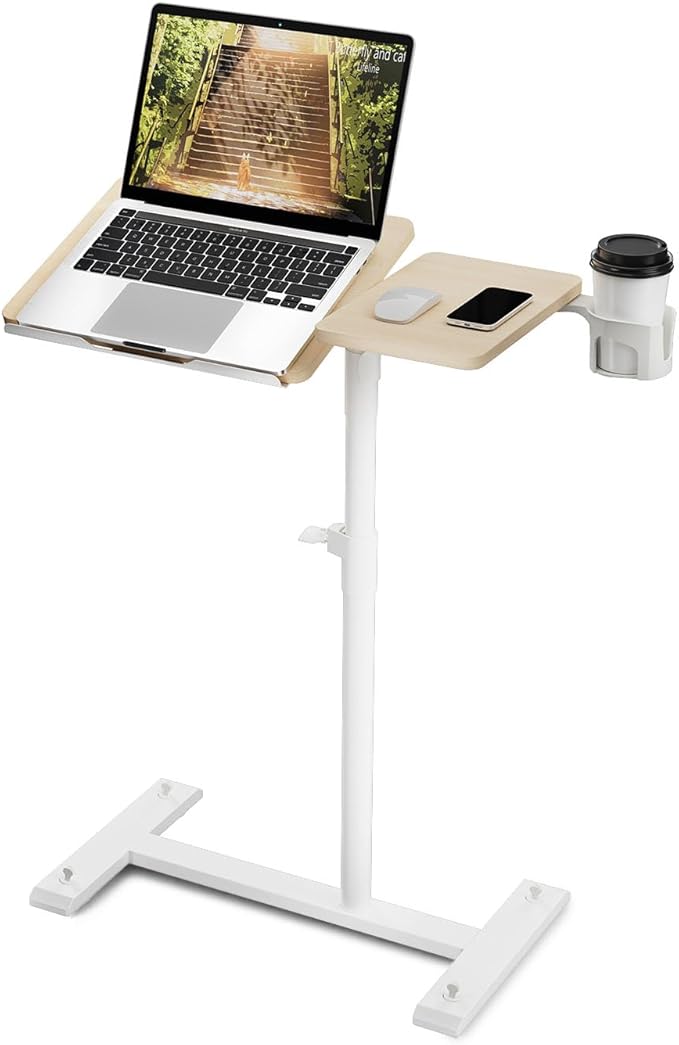Aothia Small Standing Desk Rolling Table Adjustable Height, Laptop Mobile Stand with Wheels, Overbed Table, Portable Computer Workstation with Tiltable Desktop for Teacher Classroom Home Office, Oak