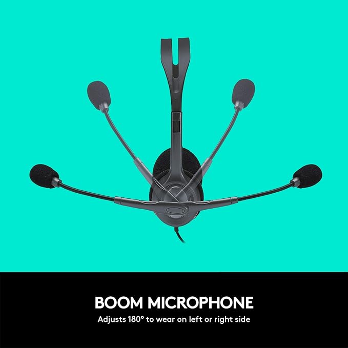 Logitech H111 Wired Headset, Stereo Headphones with Noise-Cancelling Microphone, 3.5 mm Audio Jack, PC/Mac/Laptop/Smartphone/Tablet - Black