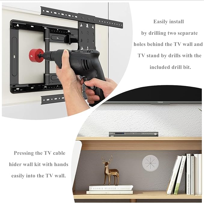 4 Pack TV Cord Hider for Wall Mounted TV, 2-3/8"(60mm Hole) Wire Hider in Wall Cable Management Kit, Includes 4 Pass Throughs and 1 Hole Saw Drill Attachment Easy to Install