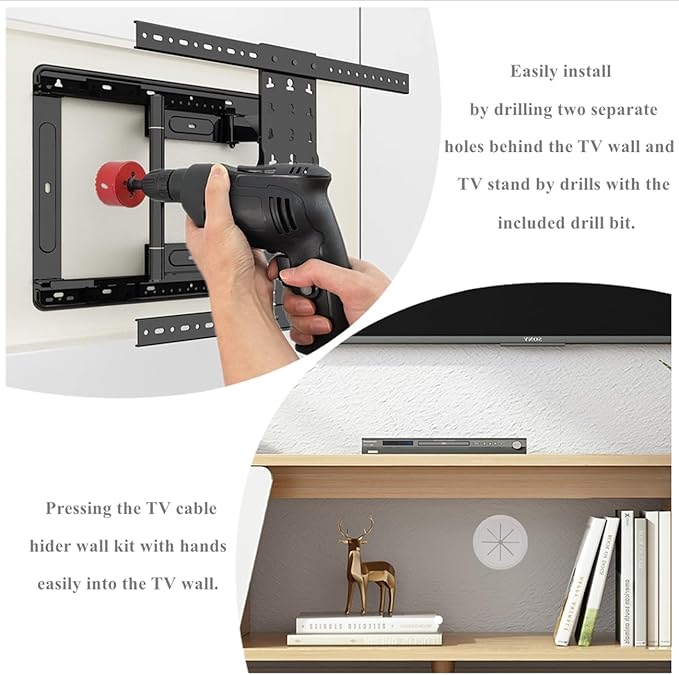 4 Pack TV Wire Hider for Wall, 1.97 Inch (50mm Hole) Cord Hider in Wall Cable Management Kit, Includes 4 Pass Throughs and 1 Hole Saw Drill Attachment Easy to Install