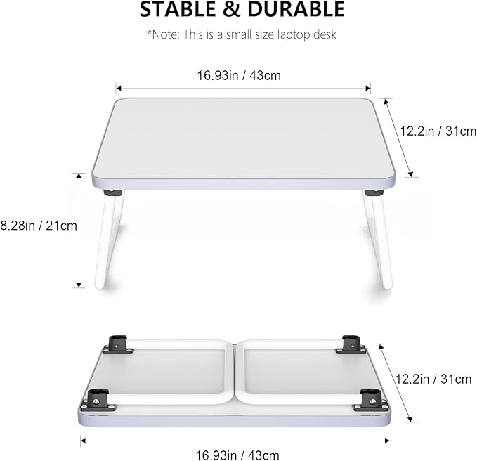 Lap Desks Laptop Tray for Bed or Couch,Portable Breakfast Serving Tray with Folding Legs,Foldable & Lightweight Mini Table, Laptop Stand for Working, Reading and Writing,White