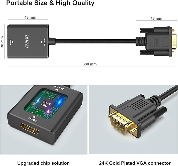 BENFEI HDMI to VGA Adapter, Female HDMI Input to Male VGA Output Adapter with 3.5mm Audio Jack Compatible for TV Stick, Computer, Laptop,ect-2 Packs