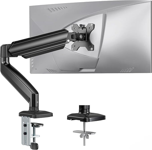ErGear Single Monitor Arm, Adjustable Monitor Mount for 17–49 inch Screens, Computer Monitor Stand with VESA Mount, C-Clamp & Grommet Base, Max Load 22 lbs, Max VESA 100x100mm, EGSS25B