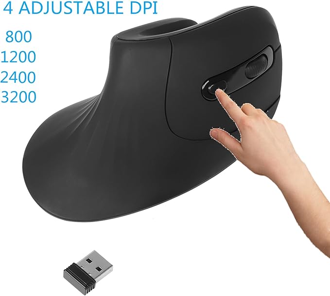 Ergonomic Mouse Wireless, Vertical Ergo Mouse, Rechargeable 2.4G Optical Vertical Mice with 6 Buttons 3 Adjustable 3200 DPI Cordless Mice for Large Hands for Mac PC Desktop Laptop Windows (Black)