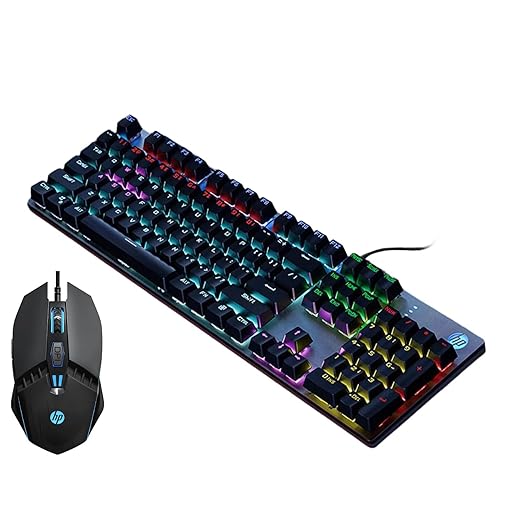 HP GK400F Mechanical Gaming Keyboard, Wired USB 104 Keys, Brown Switch, LED Backlit with 20 Lighting Effects, Full Anti-Ghosting, Ergonomic Design, Durable ABS Keycaps, Gunmetal Black