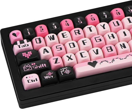 131 Keys PBT Keycaps Dye-Sublimation Black and Pink MOA Profile Custom Cute Keycaps for Cherry Gateron MX Swithes Mechanical Keyboards