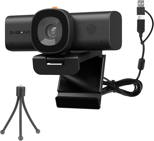 SVBONY 2K Webcam for PC, Computer Camera with Low-Light 3D Noise Reduction&Dual AI-Noise Canceling Mics, Web Cam with Privacy Cover, USB A-to-C, Plug&Play PC Camera for Video Calling,Teams,Streaming