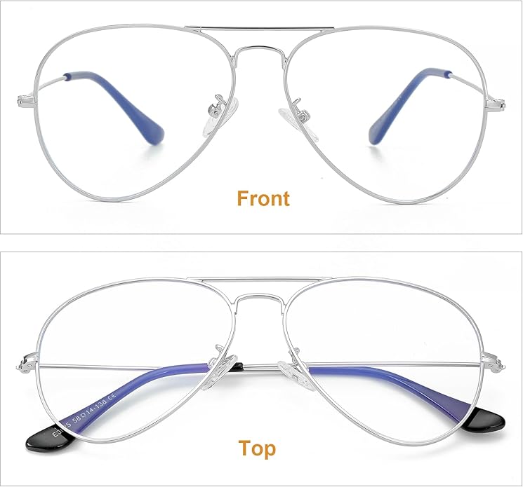 Gleyemor Blue Light Aviator Glasses for Women Men, Metal Frame Anti Blue Light Lens Computer Glasses