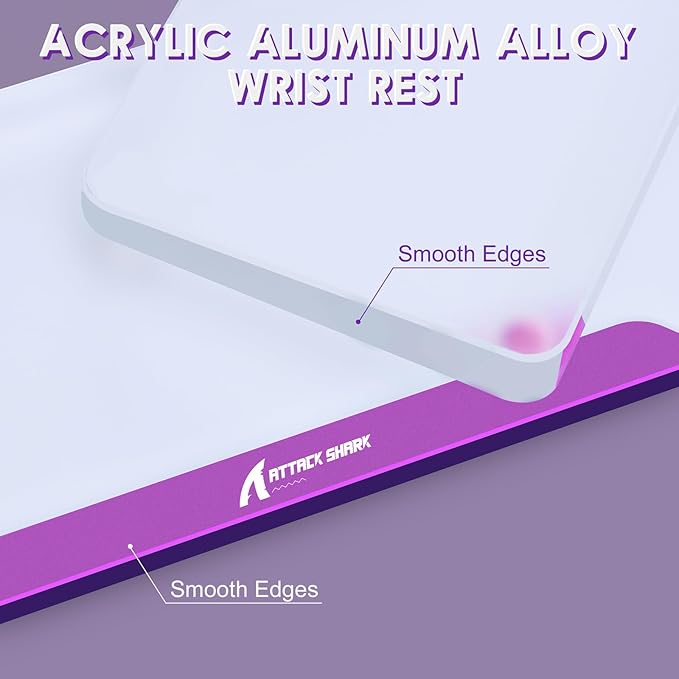 Acrylic Gaming Keyboard Wrist Rest,Clear Ergonomic Palm Rest with Anti-Slip Base,Customized Metal CNC Aluminum Alloy Logo for Computer Keyboard,Office,PC Gaming,Laptop,Mac,Easy Typing-Purple
