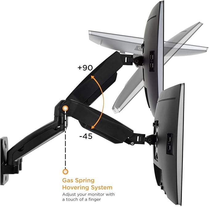 Mount-It! Dual Monitor Wall Mount - 2 Monitor Wall Brackets - Full Motion Adjustable Computer Monitor Wall Mount with Articulating Arms for up to 27" Screens with 75 or 100 VESA Patterns
