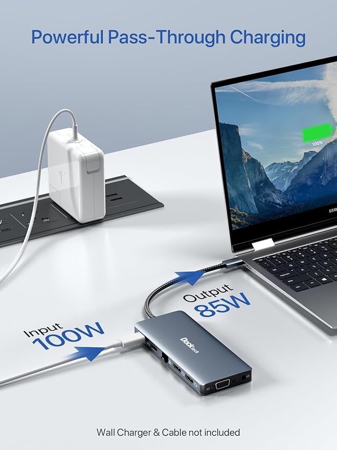 USB C Docking Station, dockteck 12 in 1 USB C Hub Adapter with 2 HDMI 4K, VGA, Ethernet, 4 USB-A Ports, Audio, 100W PD, SD/TF Card Reader for MacBook Pro Air, XPS, Surface