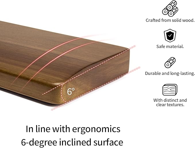 Walnut Wooden Wrist Rest for Mechanical Keyboard, Ergonomic Design for Wrist Pain Relief, Smooth No Odor and Easy to Clean, Support Wrist to Coding Typing and Playing (for 87 Key)