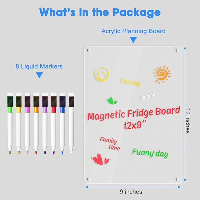 Acrylic Dry Erase Board Whiteboard for Fridge Meal Planner Menu Board for Kitchen Grocery to do List Shopping List Family Dinner Refrigerator Chore Chart Chore Board Clear Planning Board