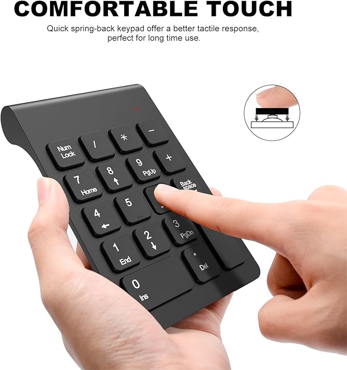 TRELC Wireless Numeric Keypad, Mini 2.4G 18 Keys Number Pad, Portable Silent Financial Accounting Numeric Keypad Keyboard Extensions with Wireless Mouse for Laptop, PC, Desktop, Notebook(Black)