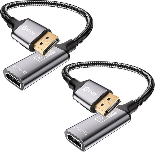 VIOY Displayport to HDMI Adapter 2 Pack, 4K@30HZ Uni-Directional DP (Source) Male to HDMI (Display) Female, 1080P@120HZ Display Port Adapter for Monitor, AMD, NVIDIA, HP, Dell, Lenovo