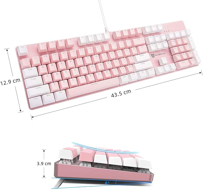 104 Keys Full Size Mechanical Keyboard | Blue Switch, Pink & White Color 104 Keys US Layout Led Backlit Hot Swappable Wired Mechanical Light Up Pink Keyboard | Wired Gaming Computer Keyboards