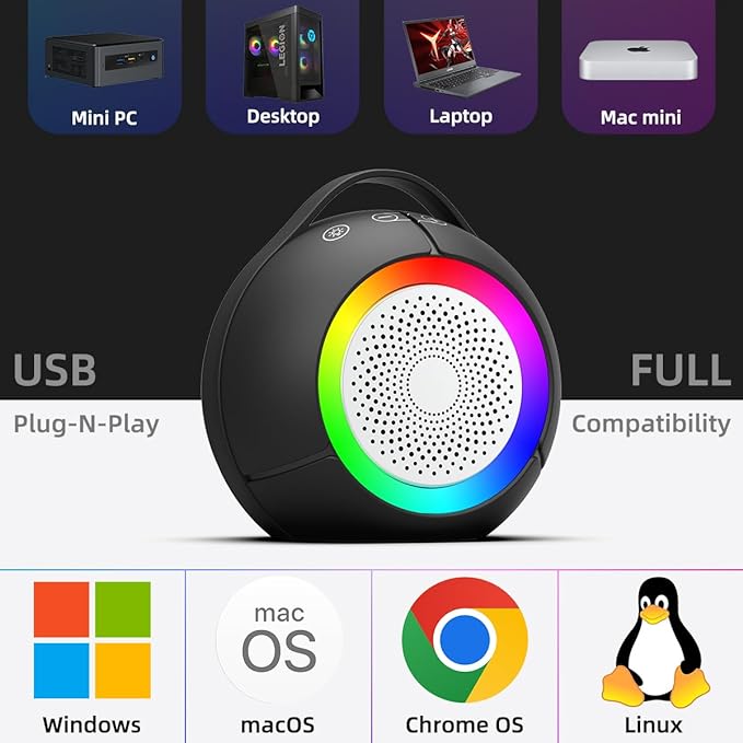 USB Computer Speakers for Desktop PC | Portable Plug-N-Play Laptop Speakers with Dynamic RGB Light, Ultra-Clear Sound, Loud Volume, Deep Bass, Touch Control, Compatible with Windows, macOS, ChromeOS