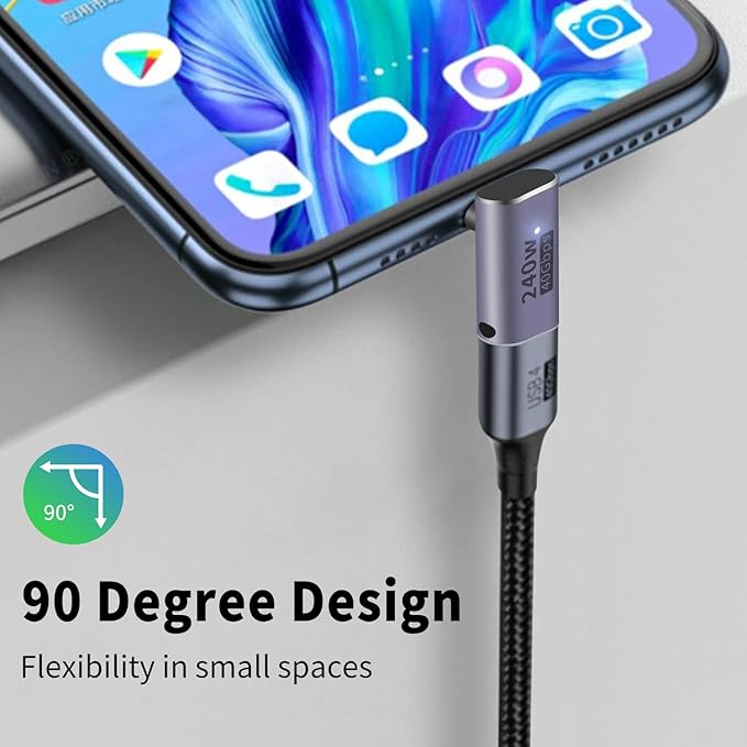 Poyiccot 240W USB C 90 Degree Adapter, Up & Down 90 Degree USB C Adapter,(40Gbps, 8K@60Hz, Male to Female) Type C Extender Compatible for iPad, Notebook, Galaxy S23, Thunderbolt 4/3, (2-Pack)