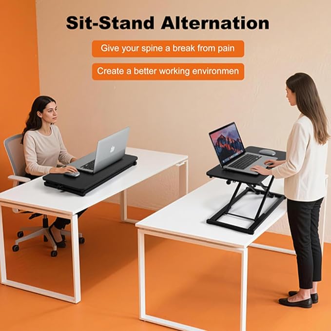 Standing Desk Converter Height Adjustable,Keyboard Riser for Stand Up Desk Riser, Easy Lift Height Converter Computer Workstations Home Office Study Room Portable Small Table Black Size 23.6 Inch D