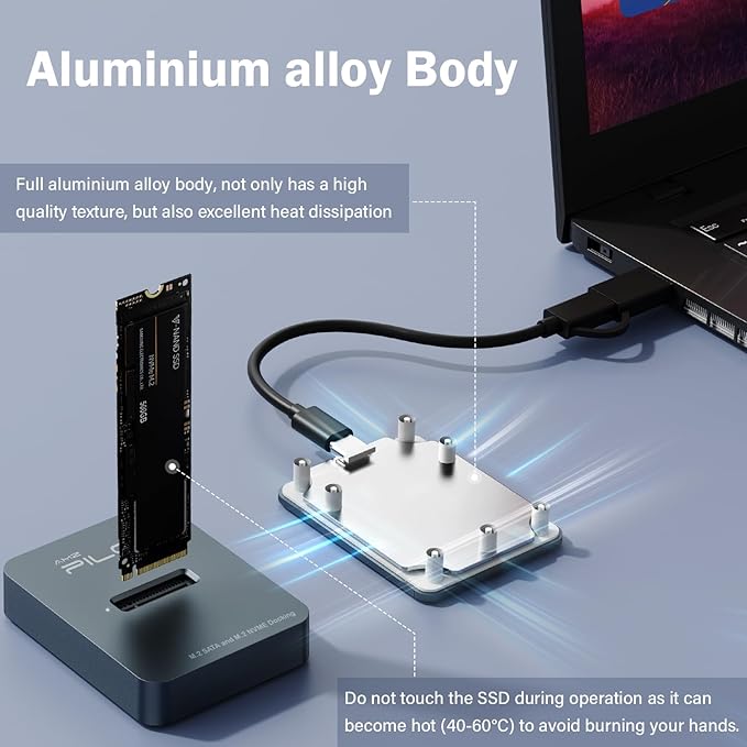 M.2 NVMe & SATA to USB C Docking Station, M.2 SSD to USB A C Reader Adapter for Both M.2 (M Key, B+M Key) NVMe and SATA NGFF SSD Dock, Size for 2280 2260 2242 2230 Enclosure - Aluminum Alloy