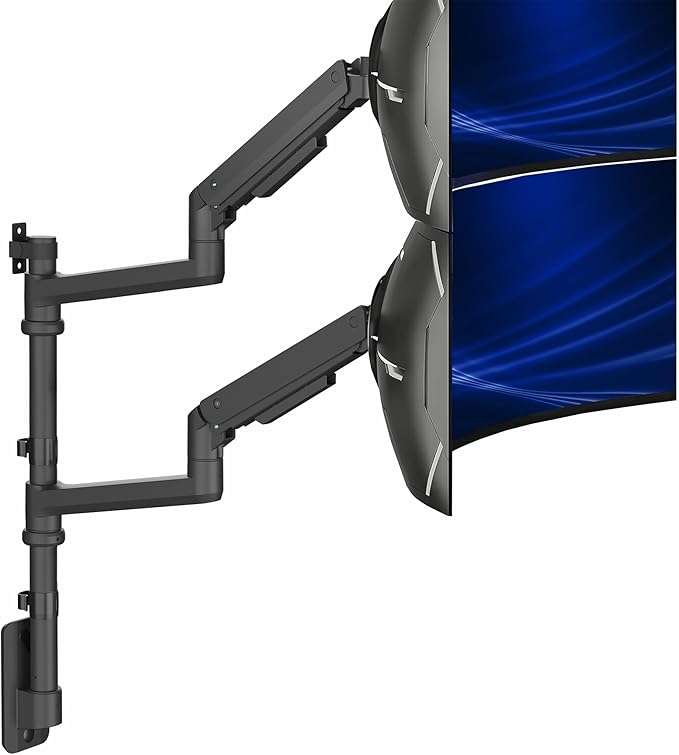VIVO Pneumatic Arm Dual Ultrawide Monitor Wall Mount for Up to 49 inch Screens, Holds 2 Ultra Wides Up to 33.5 lbs Each, Black, MOUNT-V120K