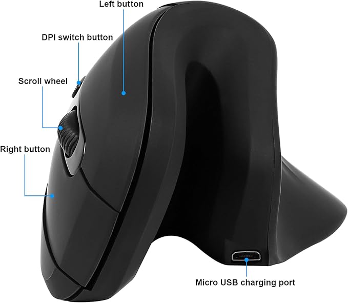 Ergonomic Mouse Wireless, Vertical Ergo Mouse, Rechargeable 2.4G Optical Vertical Mice with 6 Buttons 3 Adjustable 3200 DPI Cordless Mice for Large Hands for Mac PC Desktop Laptop Windows (Black)