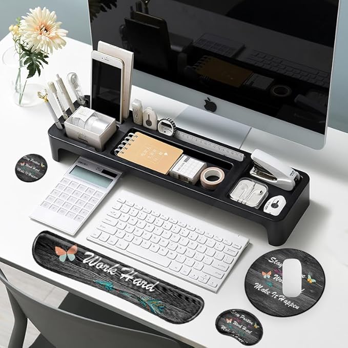 Stay Positive Mouse Pad with Wrist Support Inspirational Mousepad Memory Foam Keyboard Wrist Rest Ergonomic Mouse Mat Work Hard and Make It Happen Carpal Tunnel Typing Pain Relief Non-Slip Base