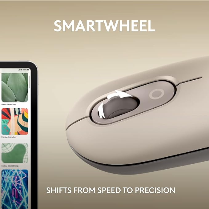 Logitech POP Mouse, Wireless Mouse with Customizable Emojis, SilentTouch Technology, Precision/Speed Scroll, Compact Design, Bluetooth, Multi-Device, OS Compatible - Mist