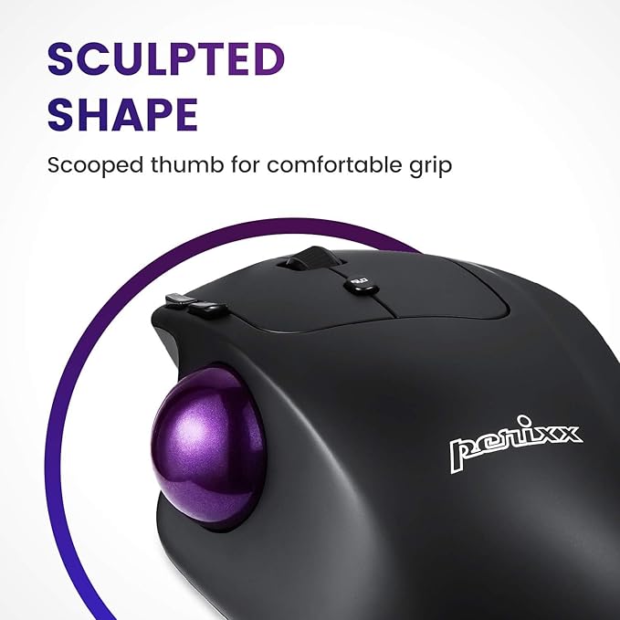 Perixx PERIMICE-720, Wireless Ergonomic Trackball Mouse with Adjustable Angle, Black (11449)