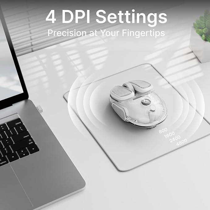 EWEADN Q9 Wireless Clear Mouse Dual Mode Bluetooth & 2.4G USB Computer Mouse with RGB Lighting, Silent Clicks, Multi-Device Compatibility for Laptop, PC, MacBook, iPad Cute Mouse-White
