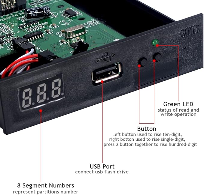 GoTEK SFR1M44-U100 3.5 Inch 1.44MB USB SSD Floppy Drive Emulator Black