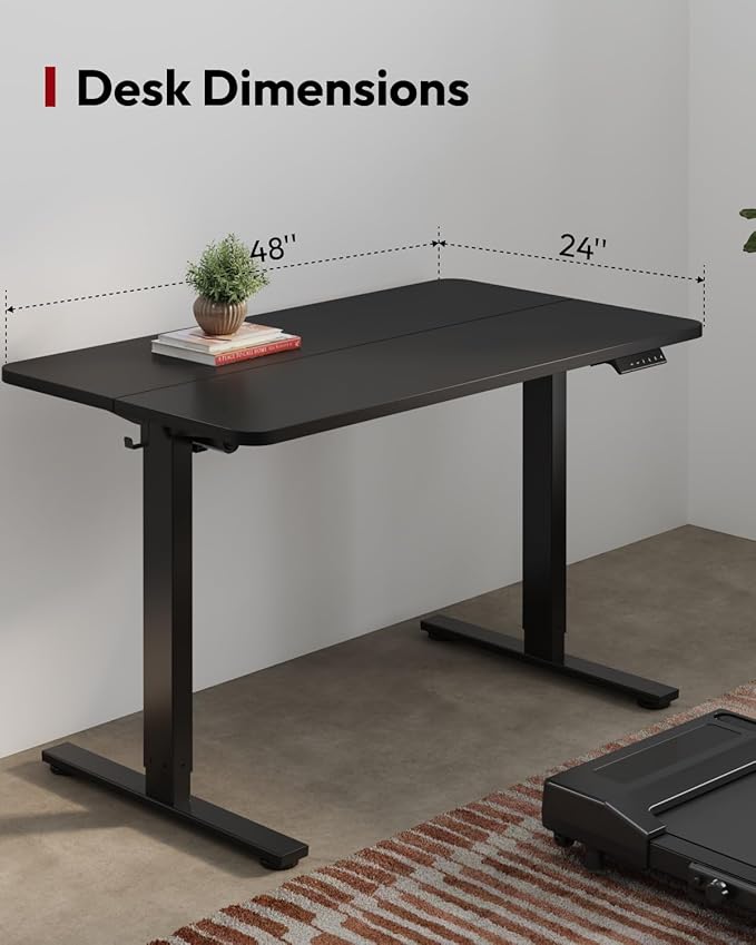 SANODESK Height Adjustable Electric Standing Desk 48x24 Inches, Sit Stand Desk with Splice Board for Home Office, Ergonomic Computer Workstation, Study & Gaming, Black Frame/Black Top