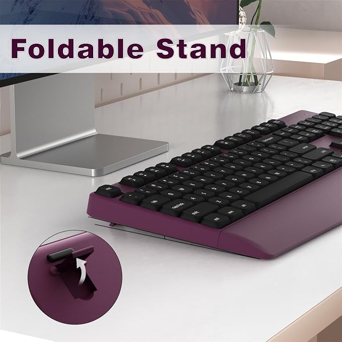 Wireless Keyboard and Mouse Combo, Ergonomic Keyboard with Wrist Rest, 2.4Ghz Wireless Connection, Compatible with PC/Laptop/Windows/Mac for Home and Office Use (Black Burgundy)