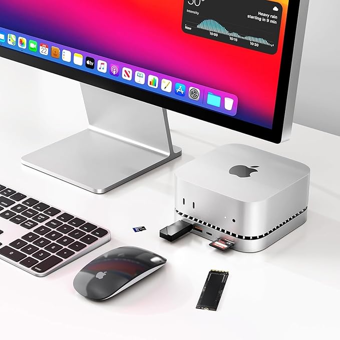 GIISSMO Mac mini M4 Dock with 4K@60 HDMI, 8TB M.2 NVMe SSD Enclosure, Mac mini Hub & Stand for Mac mini M4 and M4 Pro 2024 (10G USB A/C, 5G USB A*2, USB-C Charge, SD/TF, Audio)