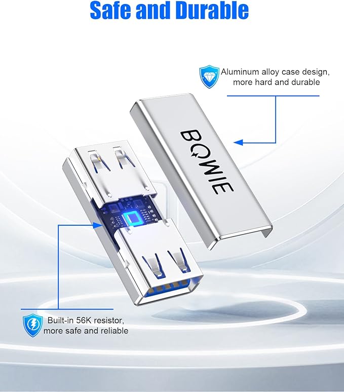 BOMIE USB Female to Female Adapter 4 Pack, USB 3.0 Type-A Female to Female Extension Adapter Connector, 5Gbps Data Transfer and Charging for Connecting Extension Two USB-A Male Ends Cable Silver