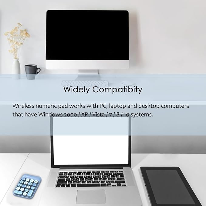 FELICON Wireless Numeric Keypad 18 Keys with 2.4G Mini Portable Silent Number Pad USB Receiver Financial Accounting Keyboard Extensions for Laptop Desktop PC Pro（Blue Mix）