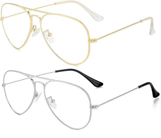 Gleyemor Blue Light Aviator Glasses for Women Men, Metal Frame Anti Blue Light Lens Computer Glasses