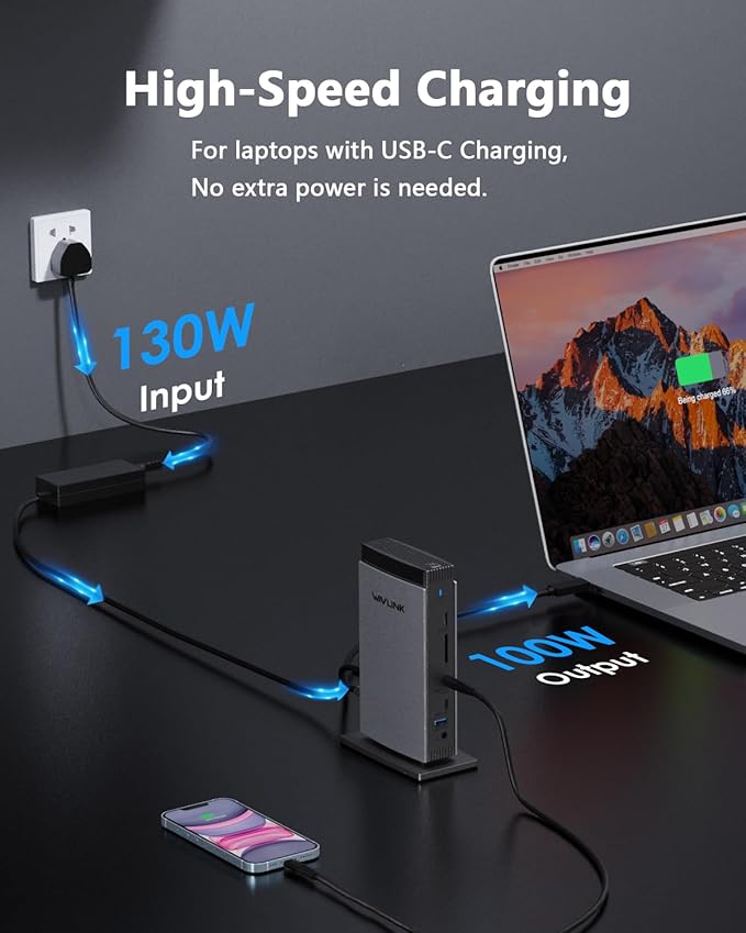 WAVLINK Docking Station 3 Monitors, Triple 4K@60Hz for MacBook M1/M2/M3/M4/Windows, Displaylink Dock with 3X HDMI or 2X DisplayPort, 130WPD,5 USB Ports, Ethernet, Audio, SD/TF