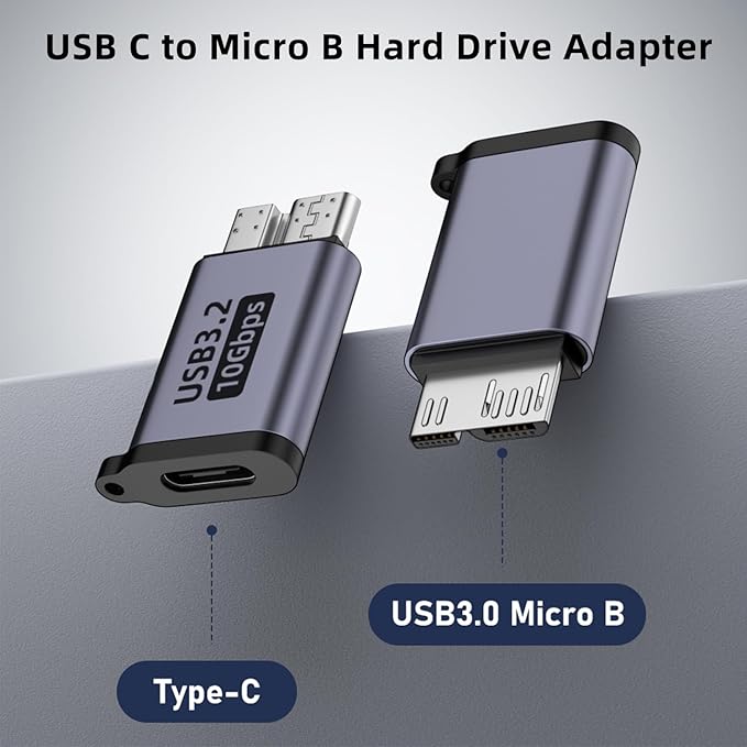 USB C to Micro B Hard Drive Adapter (4 Pack), 10Gbps Micro B to USB C Cable Converter Compatible with External Hard Drive, Laptop, Tablet, Phone and More