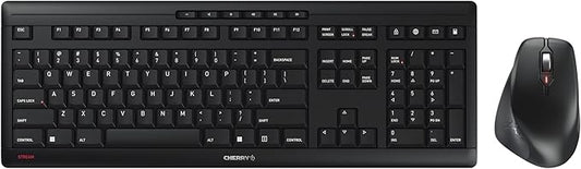 Cherry Stream Desktop Comfort, Wireless Keyboard and Mouse Combo, 2.4 GHz Connection, Whisper-Quiet Keys, Ergonomic Right-Handed Mouse, Battery-Powered, Black